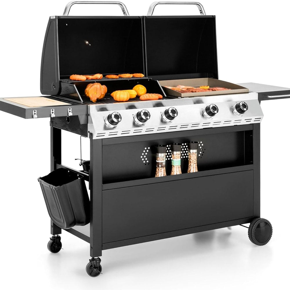 Sophia & William Propane Gas Grill and Griddle Combo with Porcelain-Enameled Cast Iron Grates, Dual Outdoor BBQ Grill with Flat Top Griddle for Barbecue, 696 SQ.IN. Cooking Area