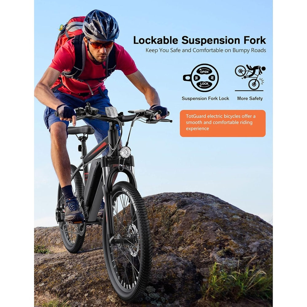 Electric Bike for Adults, 26" Ebike with Peak 500W Brushless Motor, Electric Mountain Bike with 374Wh Removable Battery, 50 Miles Electric Bicycle with Suspension Fork, 21 Speed, LCD Display.