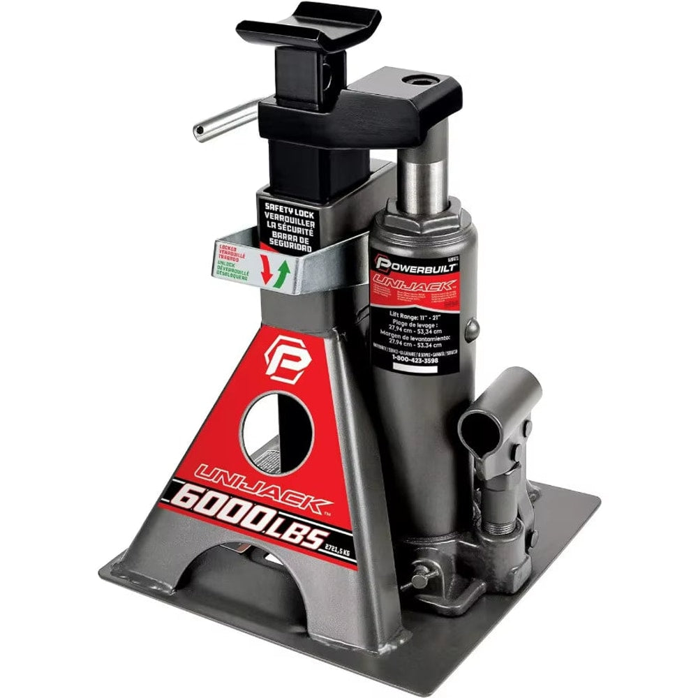 3 Ton, Bottle Jack and Jack Stands in One, 6000 Pound Capacity, All-In-One Car Lift, Heavy Duty Vehicle Unijack, Wide Base, 6204