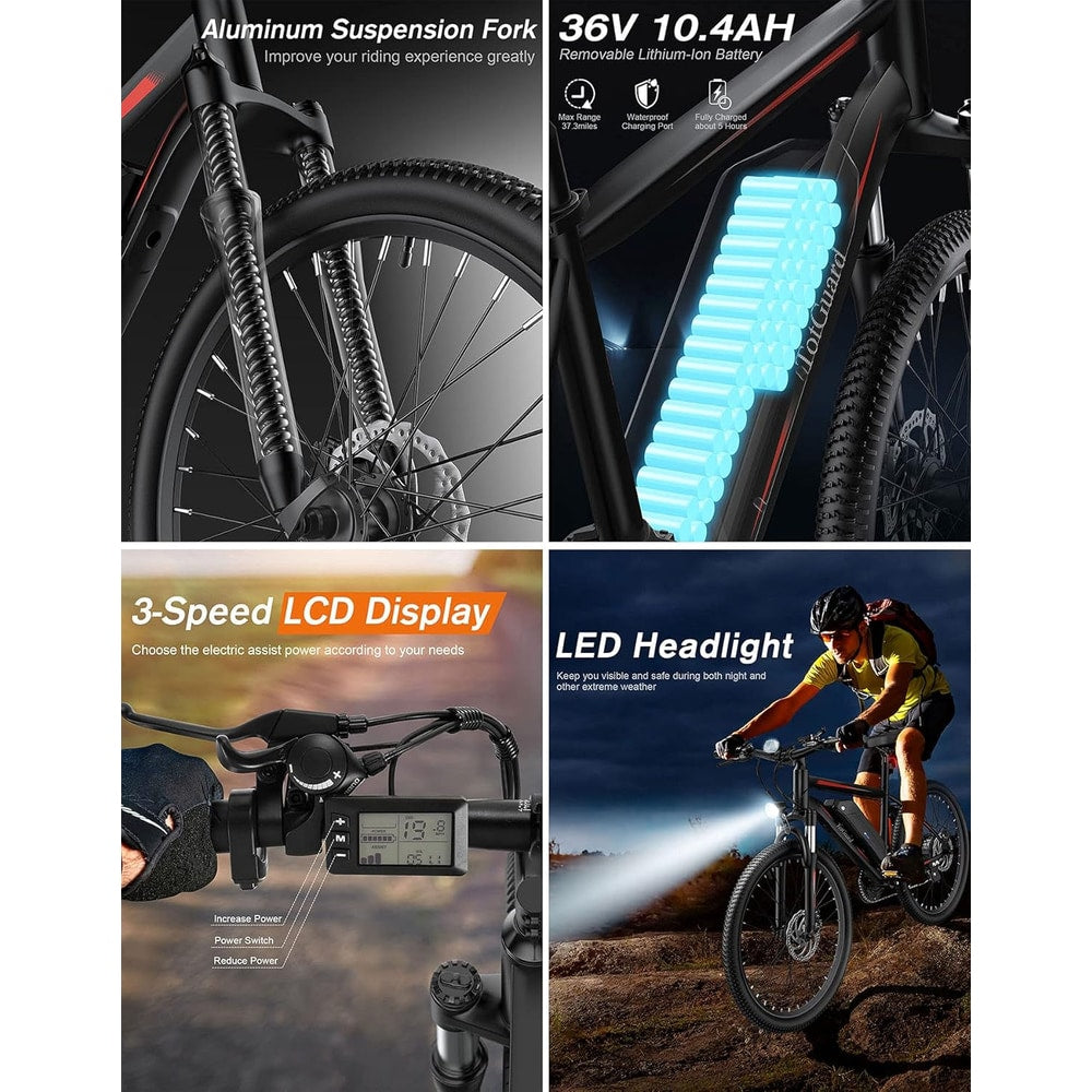 Electric Bike for Adults, 26" Ebike with Peak 500W Brushless Motor, Electric Mountain Bike with 374Wh Removable Battery, 50 Miles Electric Bicycle with Suspension Fork, 21 Speed, LCD Display.