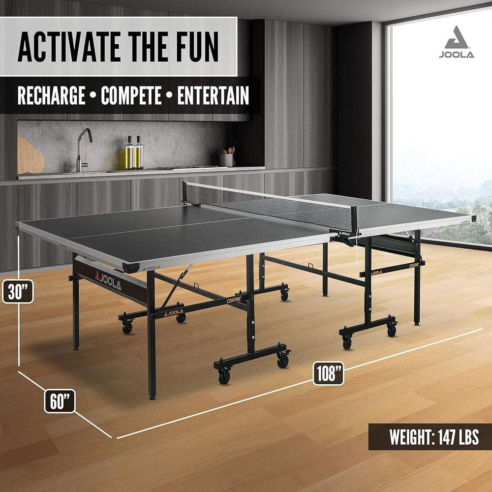inside Professional MDF Indoor Ping Pong Table with Quick Clamp Table Tennis Net and Post Set - 10 Minute Easy Assembly - Tournament Quality - Foldable with Single Player Playback Mode