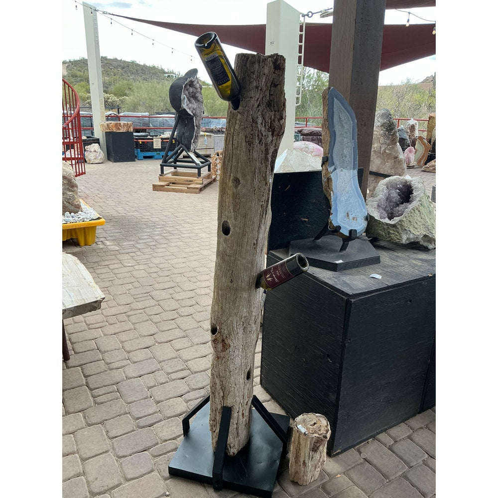Madagascar Petrified Wood Log Wine Holder with 9 Holes