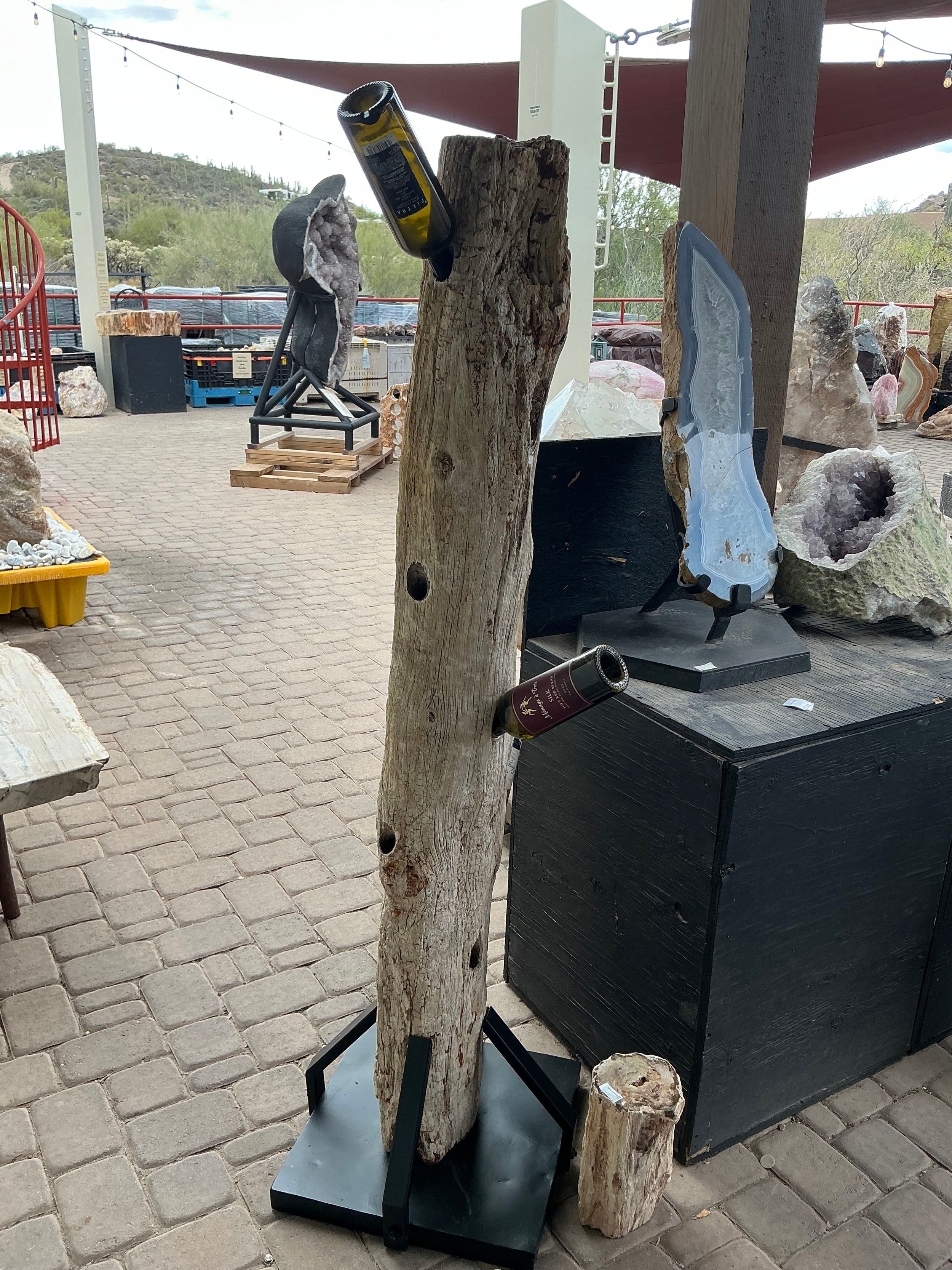 Madagascar Petrified Wood Log Wine Holder with 9 Holes