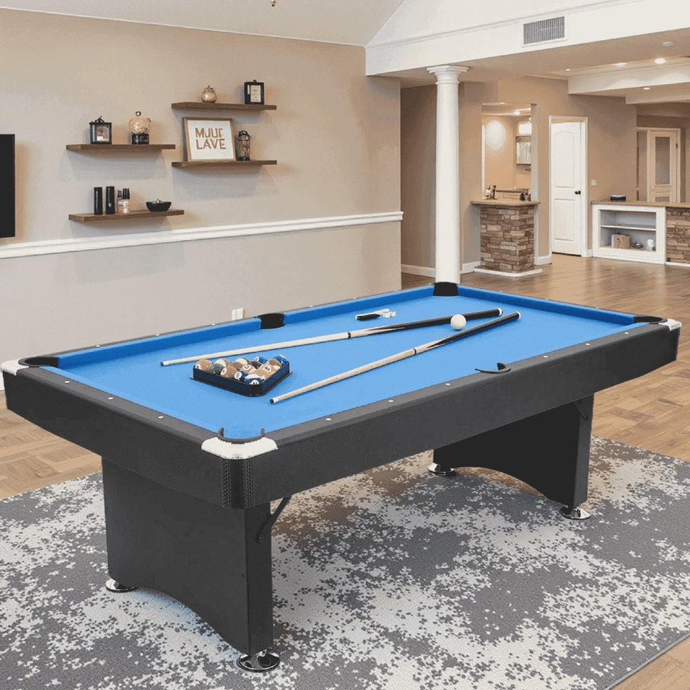 7FT Pool Table Billiard Table with Cues Rack Triangle Ball Set Brush Chalk Cubes Complete Set Pool Table for Family Friend Villa Home Office