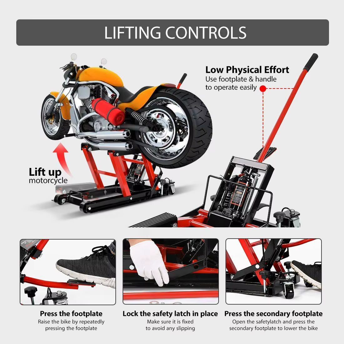 Steel Motorcycle ATV Scissor Lift Jack Crank Hoist Stand with Heavy Duty Hydraulic Motorcycle Lift Table Foot Operated ATV Dirt