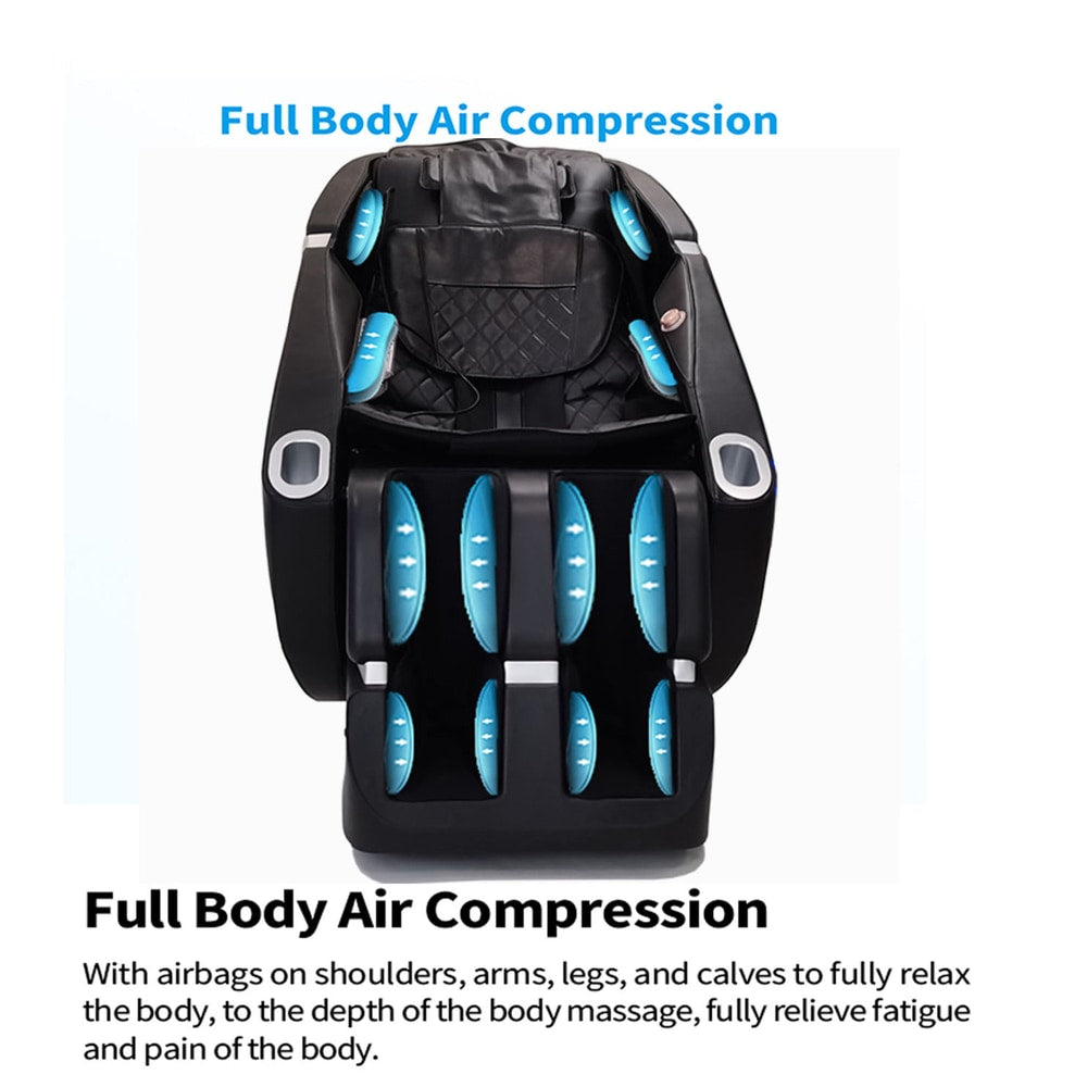 Space Saver Design Zero Gravity Multifunction Massage Chair with SL Type Pulley Guide, Durable Leather, 2D Motor, Black PU