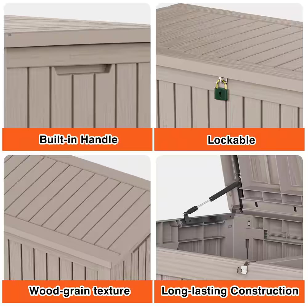 150 Gal. Outdoor Resin Deck Box with Lockable Lid, Heavy Duty Storage Bench for Patio Cushions, Toys, and Garden Tools