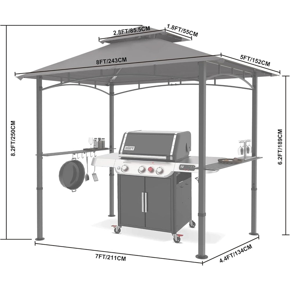 MASTERCANOPY 8 x 5 Grill Gazebo Outdoor BBQ Gazebo Canopy with 2 LED Lights (Gray)