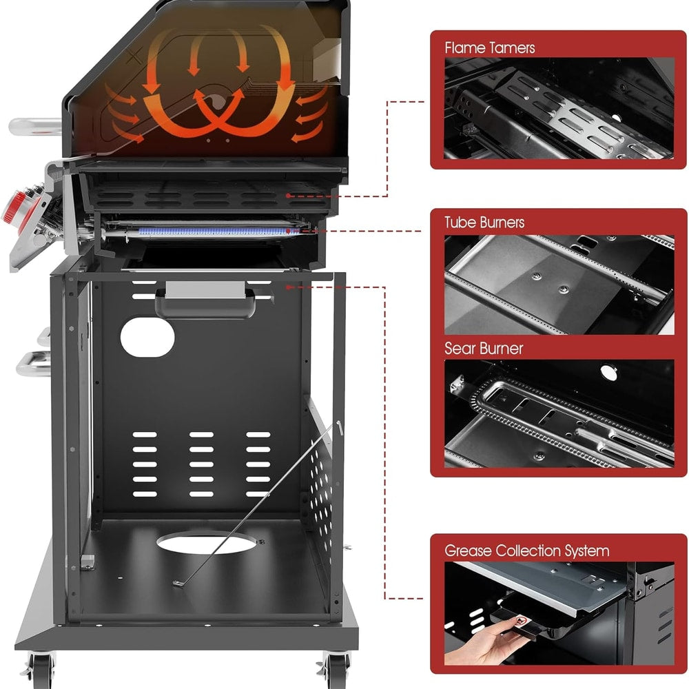 Royal Gourmet GA5404H 5-Burner Propane Gas Grill with Side Burner & Warming Rack, Outdoor BBQ Grill with 64,000 BTUs Output & 738 Sq. in. Cooking Area for Outdoor Barbecue, Black