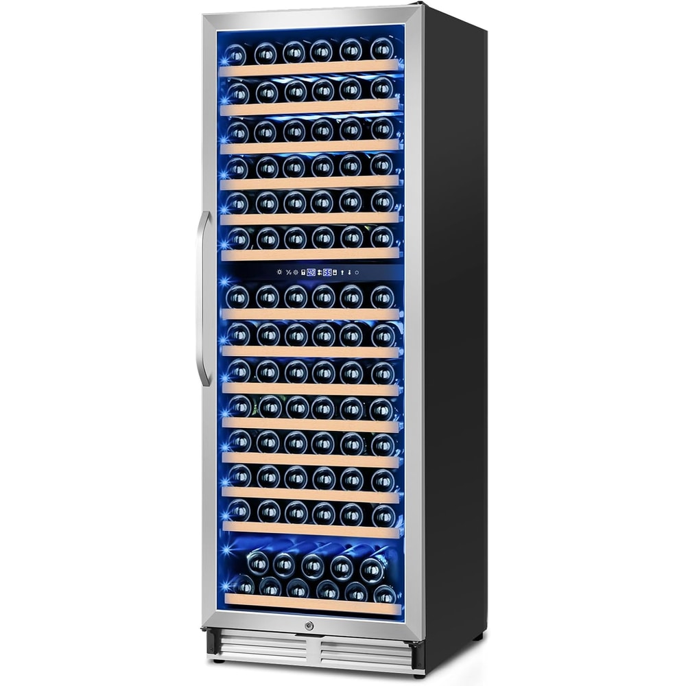 24 Inch Wine Fridge,180 Bottles Dual Zone Wine Cooler Refrigerator, Built-in or Freestanding Wine Refrigerator with Glass Door and Safety Lock, Low Noise, Large Wine Cellar for Home, Office, Kitchen