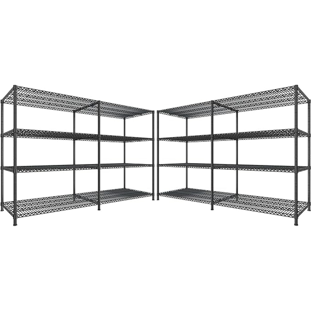 REIBII 81.5''W Storage Shelves 3680LBS Garage Shelving Heavy Duty 4 Tier Metal Shelving Unit Adjustable Wire Shelf and Storage Pantry Shelves for Kitchen Garage, 81.5Wx23.62Dx70.86H，Black, 2PCS