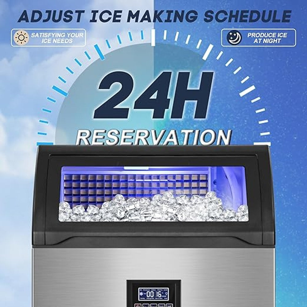 Commercial Ice Maker Machine 360LBS/24H with 80LBS Storage Bin, 126PCS Ice Cubes Ice Machine Stainless Steel Undercounter/Freestanding Ice Maker for Home Bar Outdoor, Self Cleaning