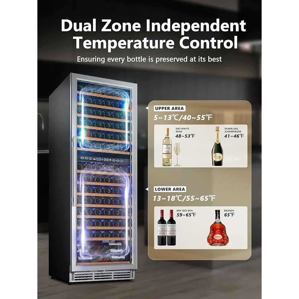 154 Bottle Wine Refrigerator, 24 Inch Wine Fridge Dual Zone with Adjustable Shelf, Wine Cooler with Double Pane Glass Door, Advanced Temp Control, Low Noise, Wide Large Wine Cooler Refrigerator