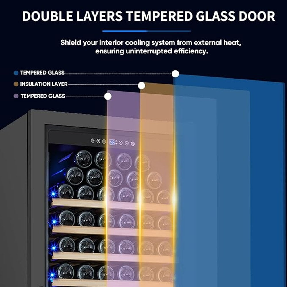 200 Bottle Upgrade Wine Cooler Refrigerator - 24 Inch Large Capacity Wine Fridge Built-In Freestanding, with Quiet Compressor, Professional Temperature Control & Wine Cellar - Black