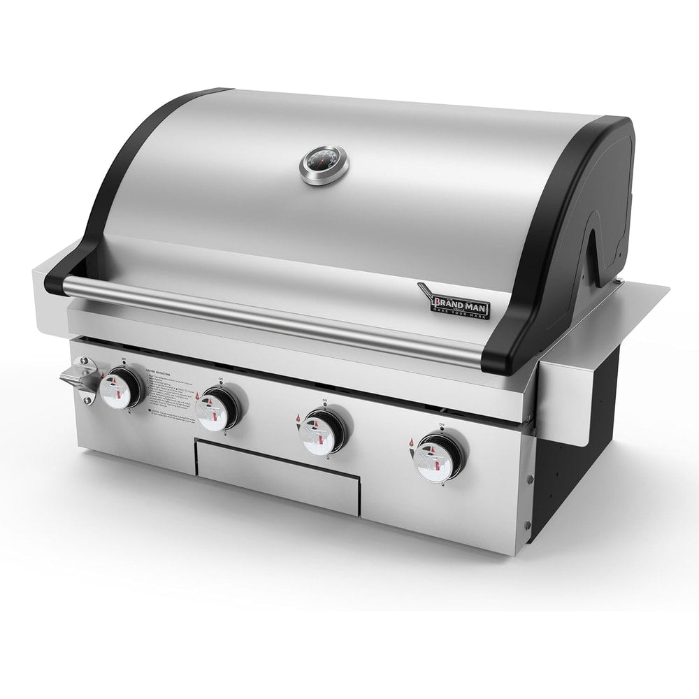 Brand-Man Gas Grill Built-In Head, 30-Inch 4-Burner Propane Grill, Natural Gas Convertible, Heavy Duty 304 Stainless Steel 40,000BTUs BBQ Island Outdoor Kitchen