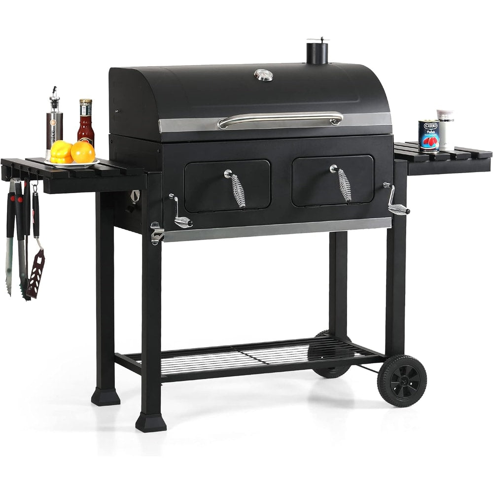 Captiva Designs Extra Large Charcoal BBQ Grill with Oversize Cooking Area(794 SQIN), Outdoor Cooking Grill with 2 Individual Lifting Charcoal Trays and 2 Foldable Side Tables