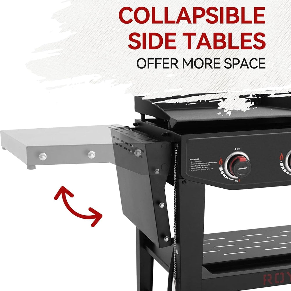 Royal Gourmet GD405A 4 Burner Propane Gas Grill and Griddle Combo with Grilling Gear Set, Griddle Grill Combo with Foldable Side Tables for Outdoor Cooking While Camping or Tailgating, Black