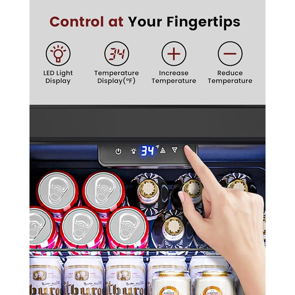 Wine Cooler Refrigerator - 26 Bottle 126 Can Mini Wine Fridge with Glass Door for Beer Soda Water Drink, Small Wine Cellar Beverage Refrigerator for Bedroom Office Home Bar Dorm, 3.2 Cu.Ft
