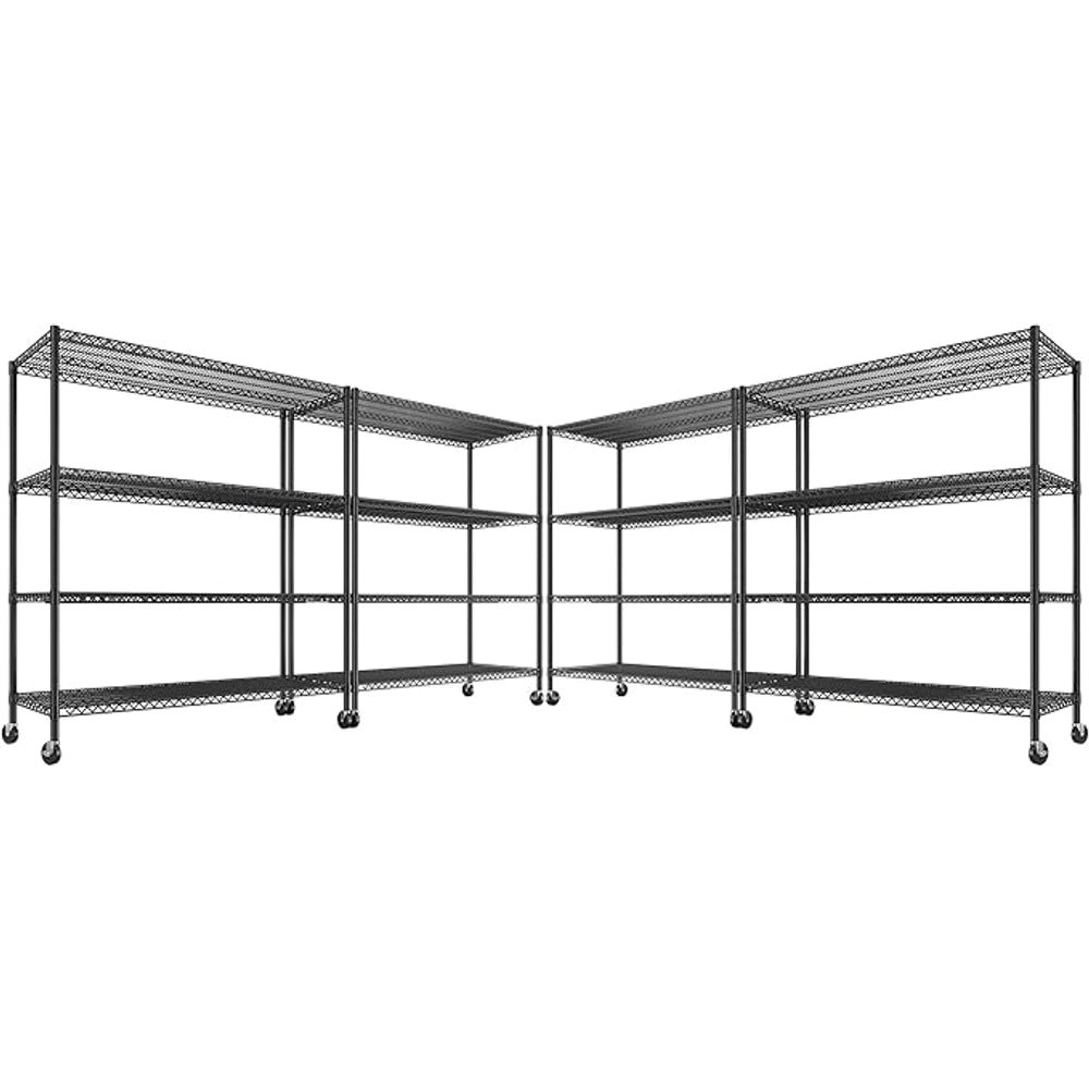 REIBII 55.5''W Heavy Duty Metal Shelves with Wheels - 4PCS Adjustable Garage Storage Rack, 75.6" H X 55.5''W X 24" D