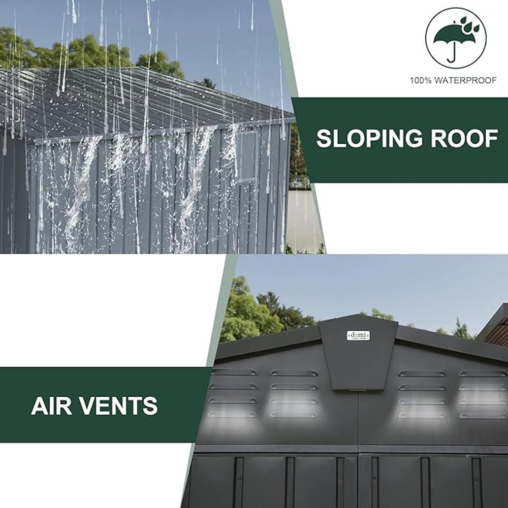 Domi Outdoor Storage Shed 11' x 9', Metal Steel Utility Tool Shed Storage House with Double Lockable Doors & Air Vents for Backyard Patio Garden Lawn Dark Grey