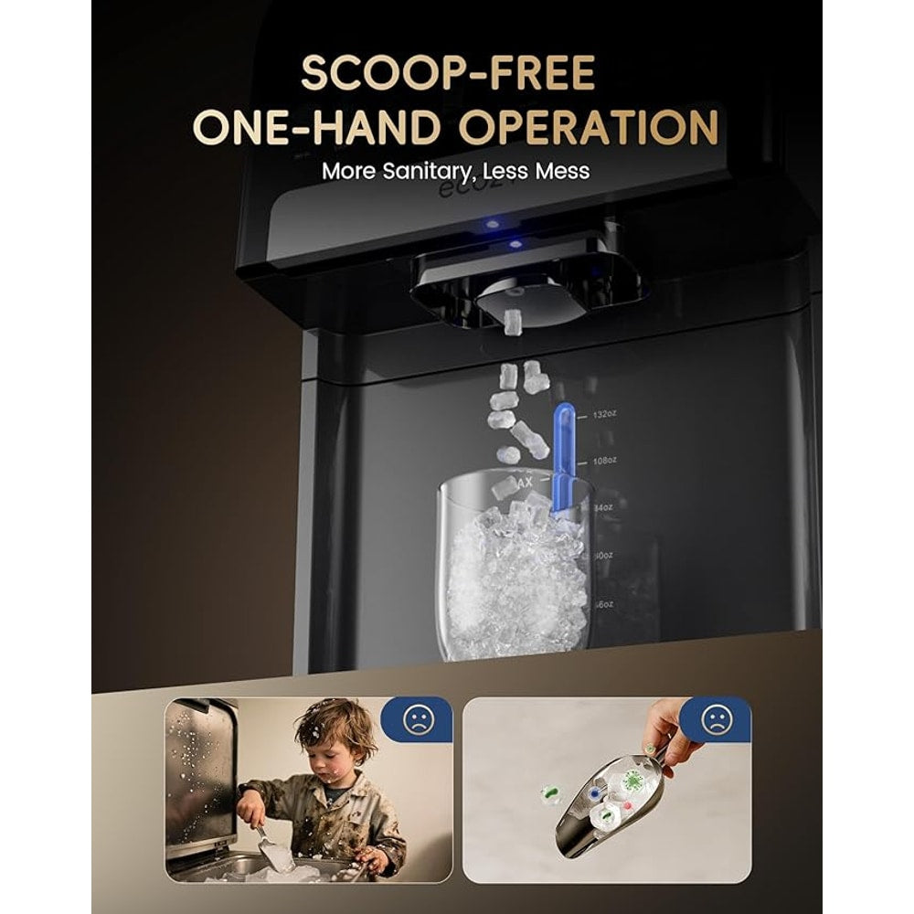 ecozy Nugget Ice Maker Dispenser, Smart 2-in-1 Pebble Ice Machine Countertop & Water Dispenser with App Control, Self-Cleaning, Auto Lighting, TDS Monitor, Measured Dispensing, 33Lbs/Day