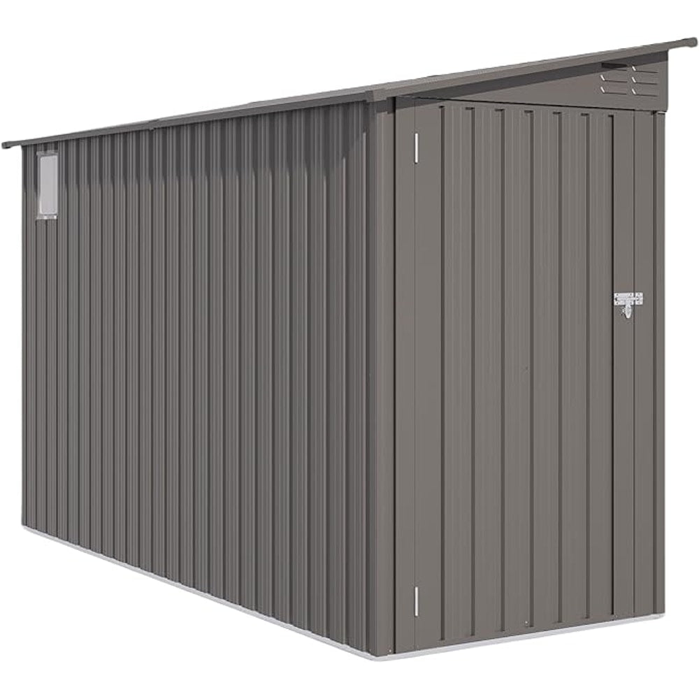 4 * 9.2 FT Outdoor Storage Shed, Galvanized Steel Garden Shed with Lockable Door & Window, Waterproof Metal Tool Storage for Garden, Backyard, Patio, Lawn(Gray)