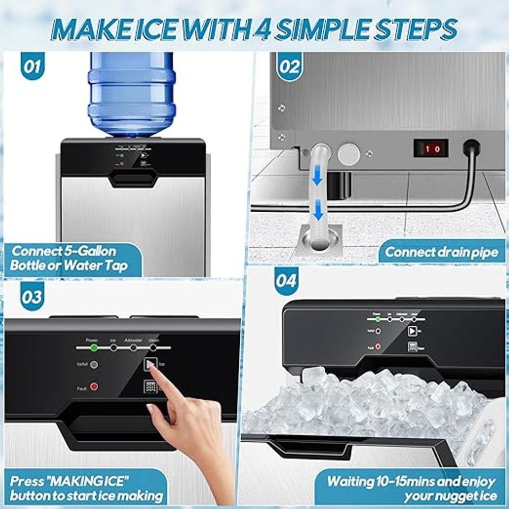 Nugget Ice Maker Countertop, 80Lbs/24H with 20LBS Ice Basket - Dual Water Inlet (Tap/Bottle), Self-Cleaning Stainless Steel Pellet Ice Machine, Chewable Ice Dispenser for Home, Kitchen, Office