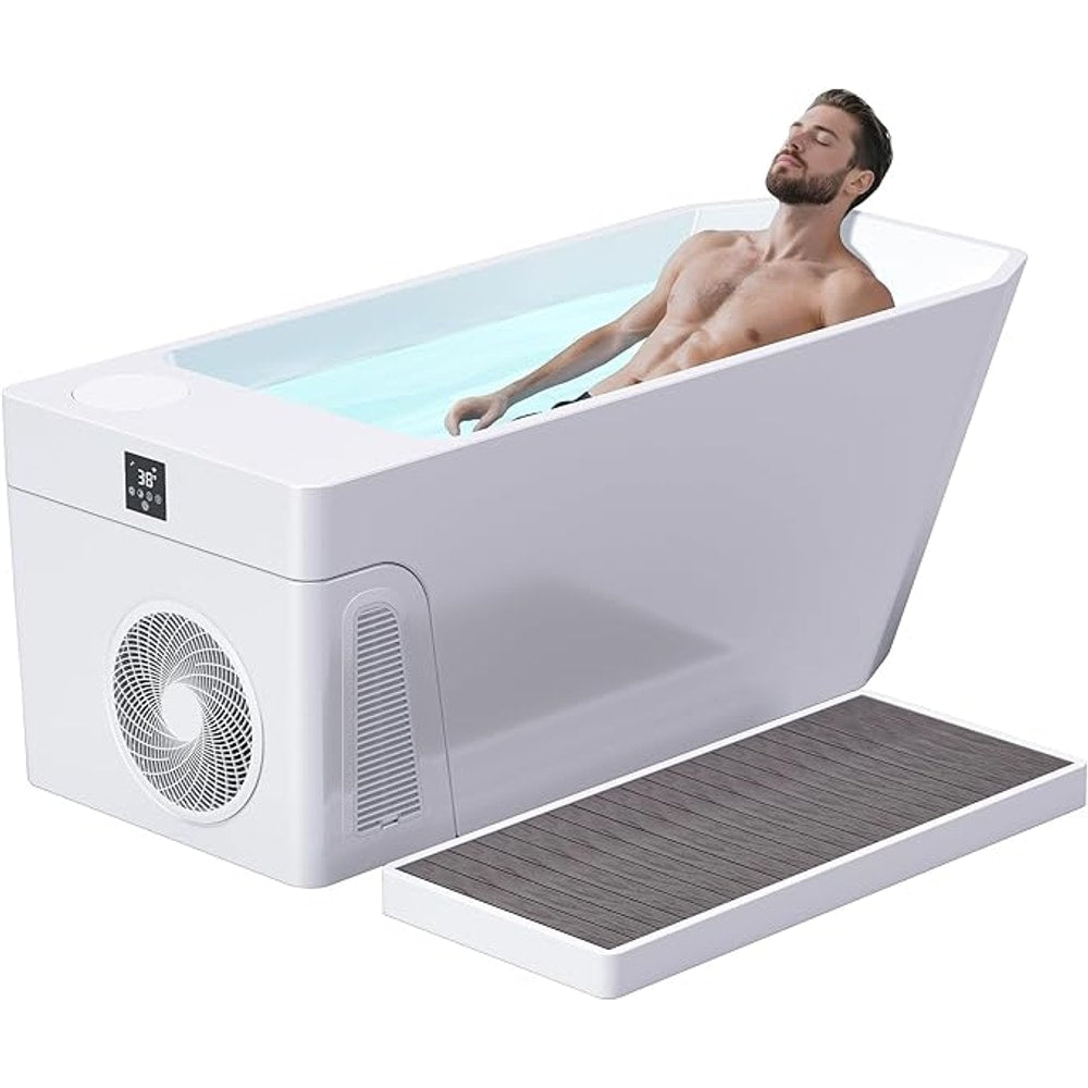 Deeptime Smart Cold Plunge Tub with Basin, Built-in Chiller (Down to 38 °F) – Smartphone Controlled, Whisper-Quiet, Spacious Design for Full-Body Recovery & Cold Therapy,White