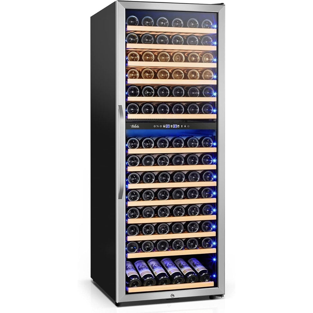 24 Inch Wine Cooler Fridge Dual Zone, Professional Large Capacity High Wine Refrigerator with Powerful Compressor, Quiet Operation and Elegant Design-KMHJ408D