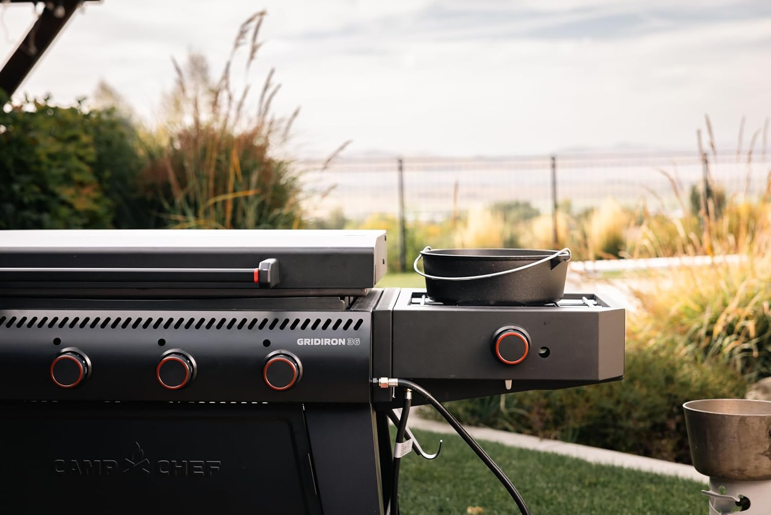 Camp Chef Gridiron Pro- 36" Outdoor Griddle Grill with Side Burner, Flamethrower Ignition & Hinged Lid- Premium 36" Flat Top Grill for Outdoor Cooking