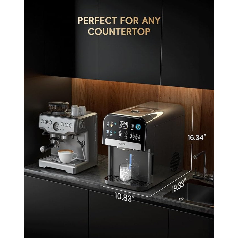 ecozy Nugget Ice Maker Dispenser, Smart 2-in-1 Pebble Ice Machine Countertop & Water Dispenser with App Control, Self-Cleaning, Auto Lighting, TDS Monitor, Measured Dispensing, 33Lbs/Day