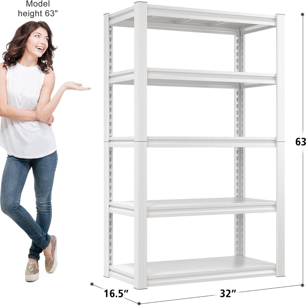 Raybee Garage Shelving Heavy Duty 2000LBS Storage Shelves 5 Tier Metal Shelving Unit White Metal Shelves Pantry Shelf for Kitchen Closet Basement Warehouse 4 Pack