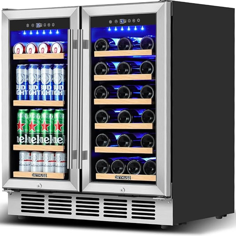 Wine and Beverage Refrigerator 30 Inch, Beverage Fridge Dual Zone with Upgraded Cooling, Wine Beverage Cooler Built-in or Freestanding, 30 Bottles and 110 Cans Large Capacity