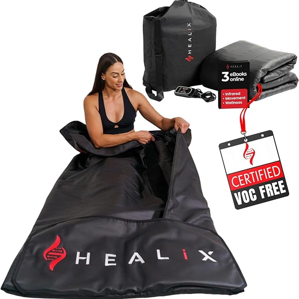 Healix Infrared Sauna Blanket Zero EMF – Portable Home Sauna Blanket for Relaxation & Wellness | Far Infrared Heating, VOC-Free, Adjustable Temp (77–176°F), Carbon Fiber Heating, Hook-and-Loop Closure