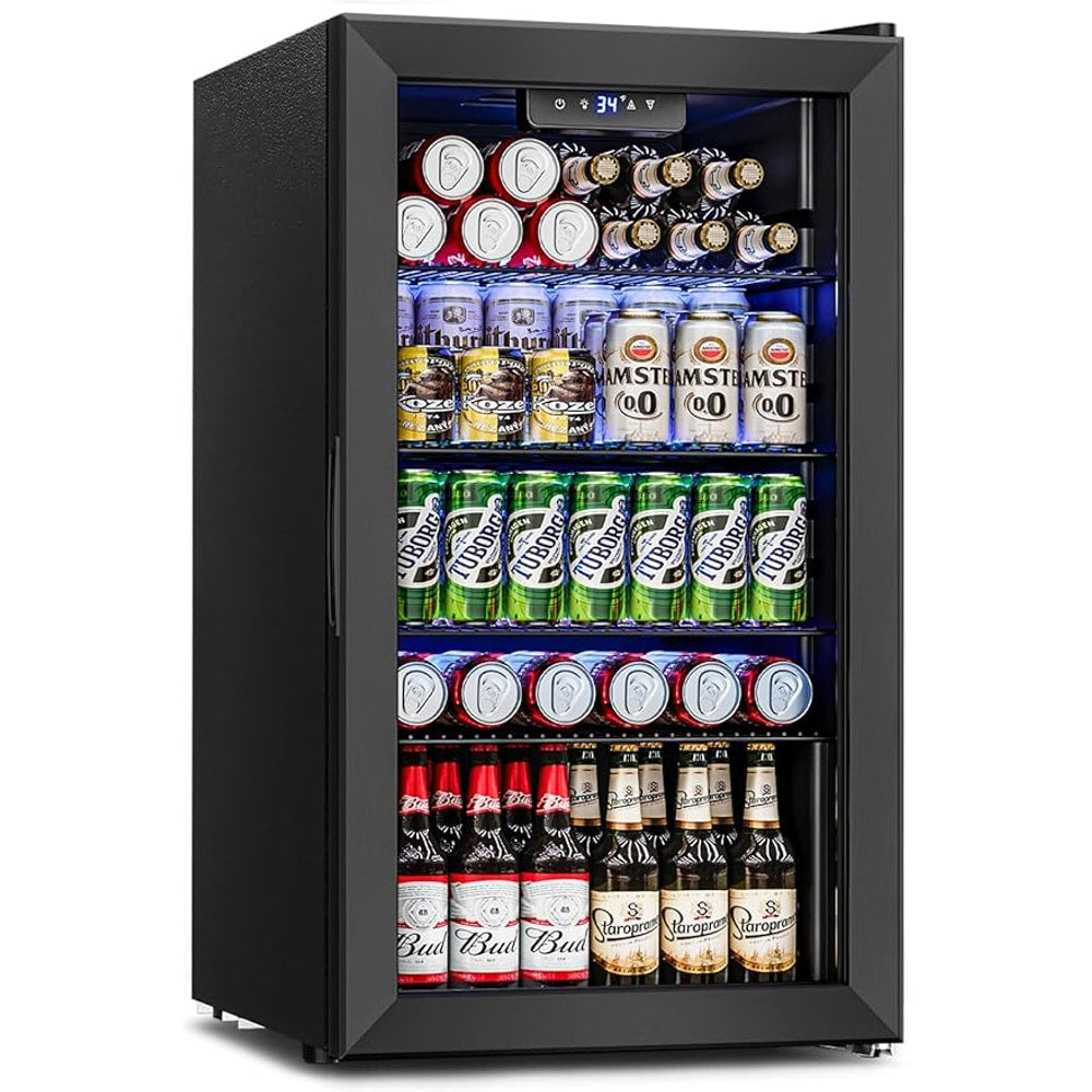 Wine Cooler Refrigerator - 26 Bottle 126 Can Mini Wine Fridge with Glass Door for Beer Soda Water Drink, Small Wine Cellar Beverage Refrigerator for Bedroom Office Home Bar Dorm, 3.2 Cu.Ft