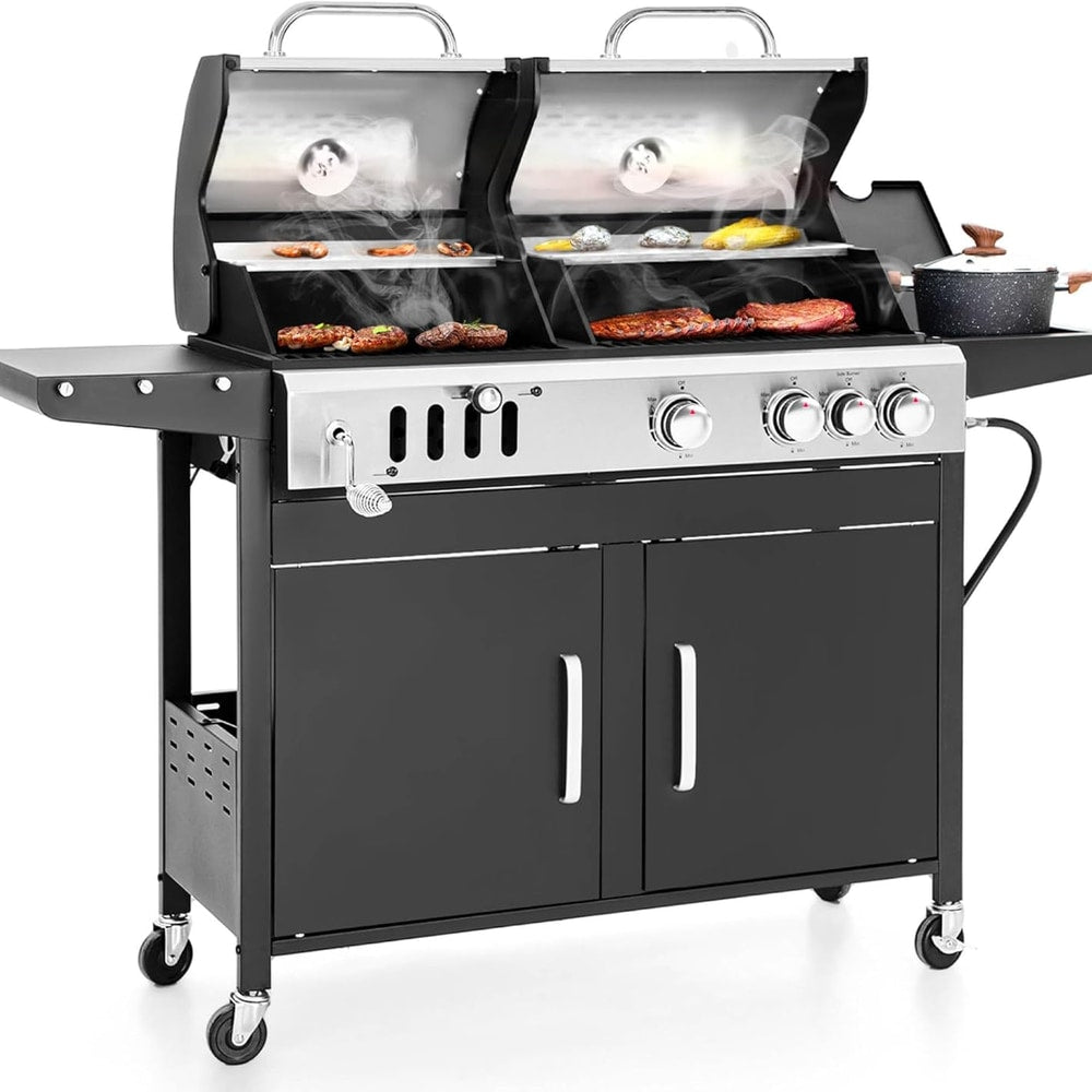 Sophia & William Charcoal and Propane Gas Grill Combo with Side Burner & Porcelain-Enameled Cast Iron Grate, Dual Fuel BBQ Grill for Outdoor, Barbecue Grill, 690 SQIN Cooking Area