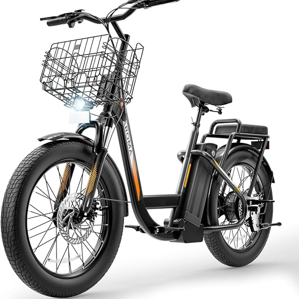 Caroma Electric Scooter with Seat, 48V Removable Battery E-Bike, Up to 30Miles&20MPH, 500/800/1200W Motor, 20" Fat Tire Adult Electric Bicycles for Commuting with Basket