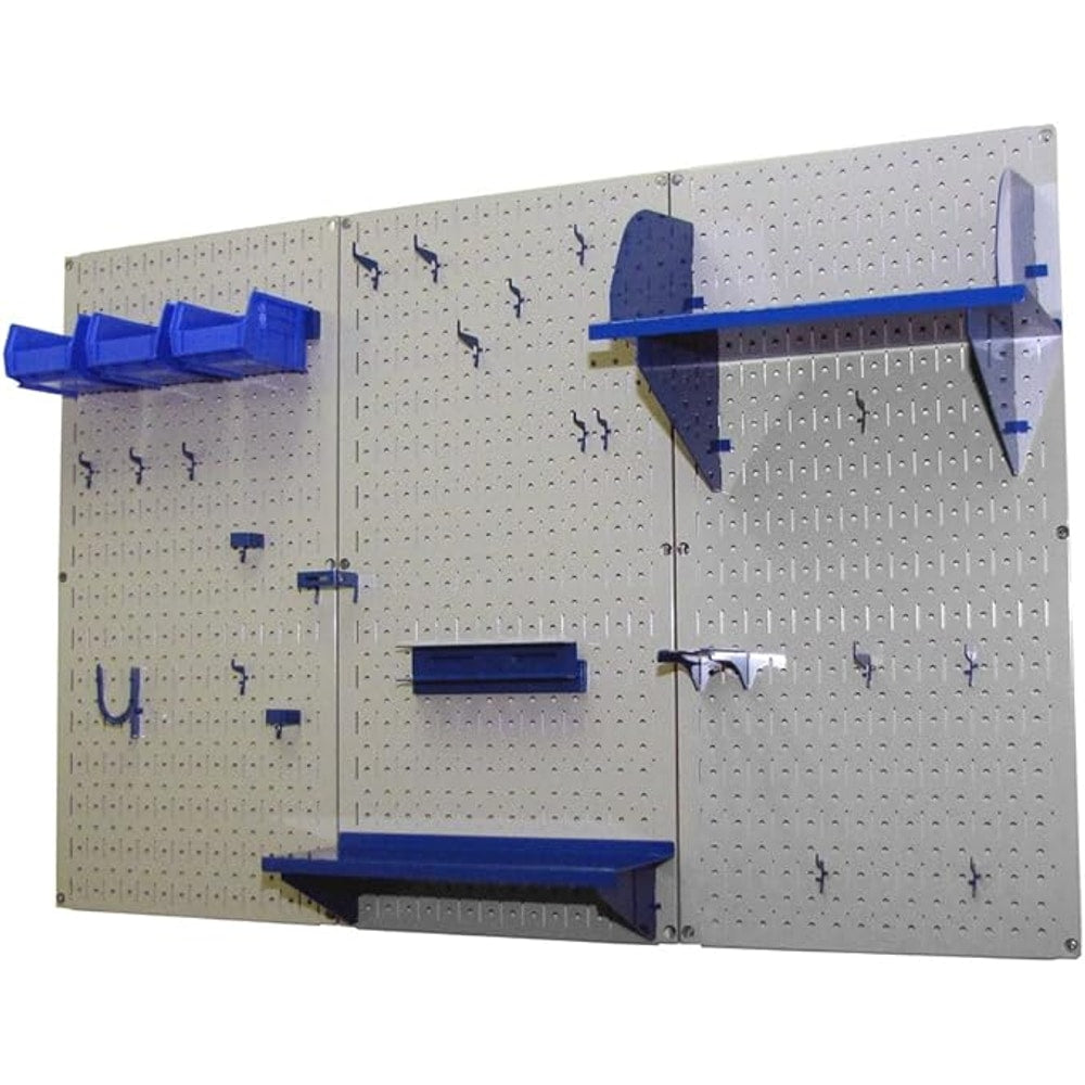 Wall Control Pegboard Organizer 4 ft. Metal Pegboard Standard Tool Storage Kit with Gray Toolboard and Blue Accessories