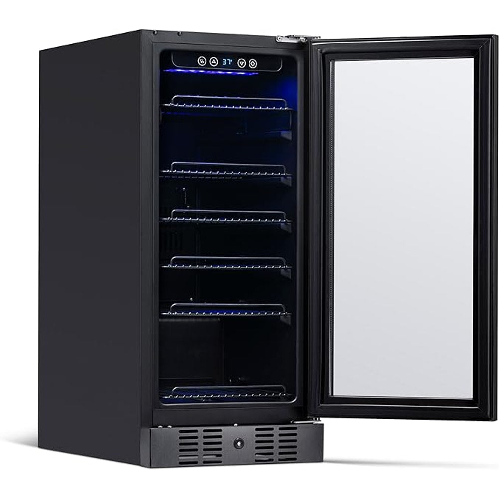 Newair 24" Wine and Beverage Refrigerator 20 Bottle and 70 Can Capacity, Built-in or Freestanding Cooler, Dual Zone Fridge in Stainless Steel with Splitshelf
