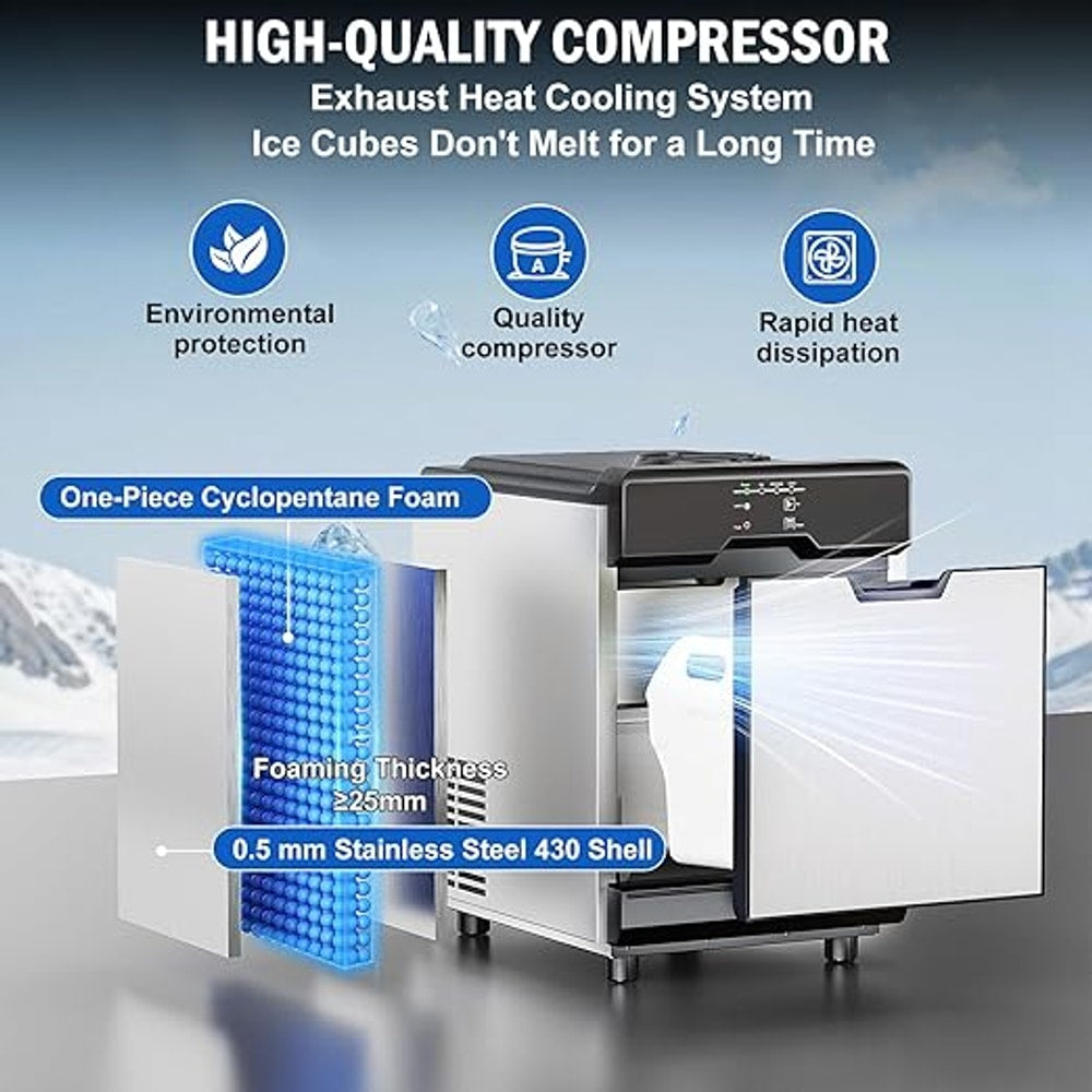 Nugget Ice Maker Countertop, 40 LBS/Day with 10 LBS Storage Bin, Freestanding/Countertop Ice Maker Machine Stainless Steel, Soft Chewable Pellet Ice Machine for Home Bar Kitchen Office, Self-Cleaning