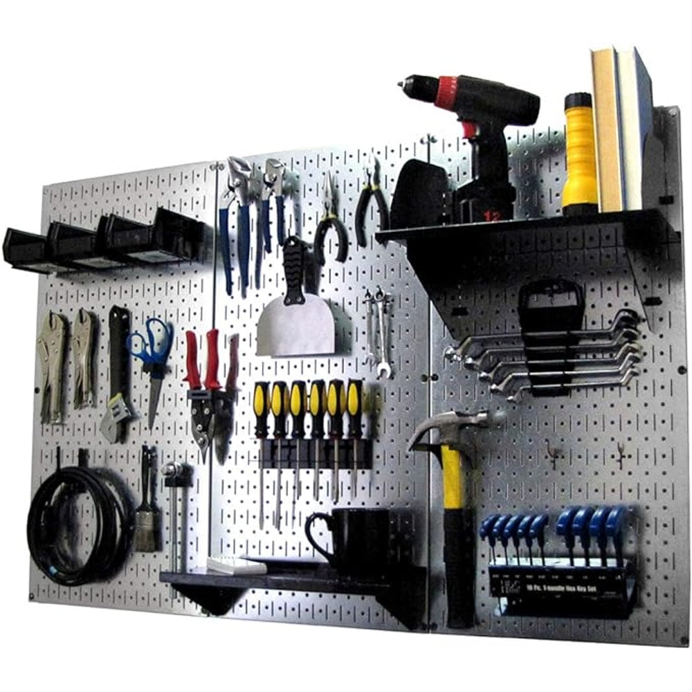 Wall Control Pegboard Organizer 4 ft. Metal Pegboard Standard Tool Storage Kit with Galvanized Toolboard and Black Accessories
