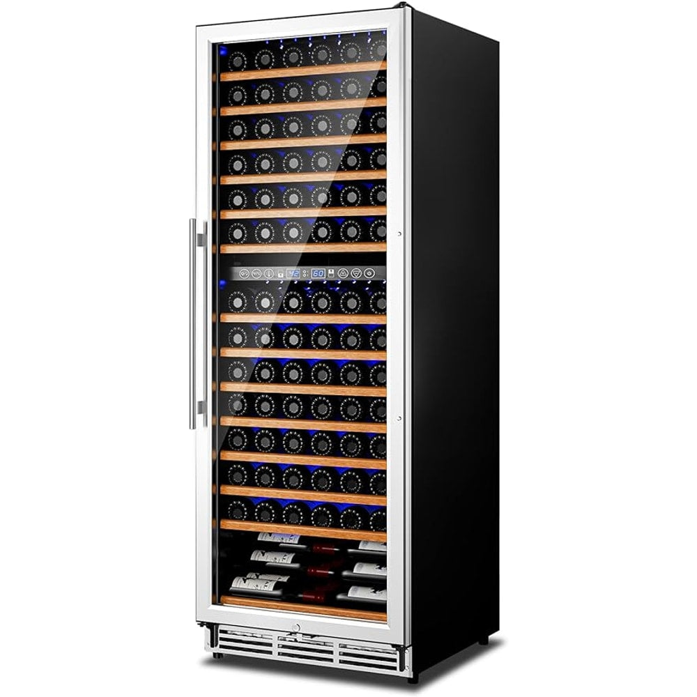 154 Bottle Wine Refrigerator, 24 Inch Wine Fridge Dual Zone with Adjustable Shelf, Wine Cooler with Double Pane Glass Door, Advanced Temp Control, Low Noise, Wide Large Wine Cooler Refrigerator