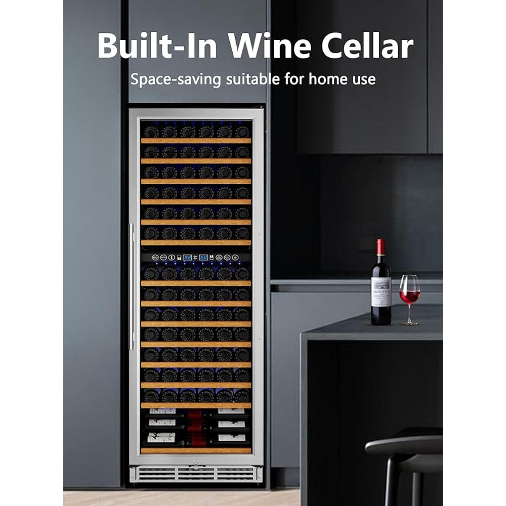 154 Bottle Wine Refrigerator, 24 Inch Wine Fridge Dual Zone with Adjustable Shelf, Wine Cooler with Double Pane Glass Door, Advanced Temp Control, Low Noise, Wide Large Wine Cooler Refrigerator