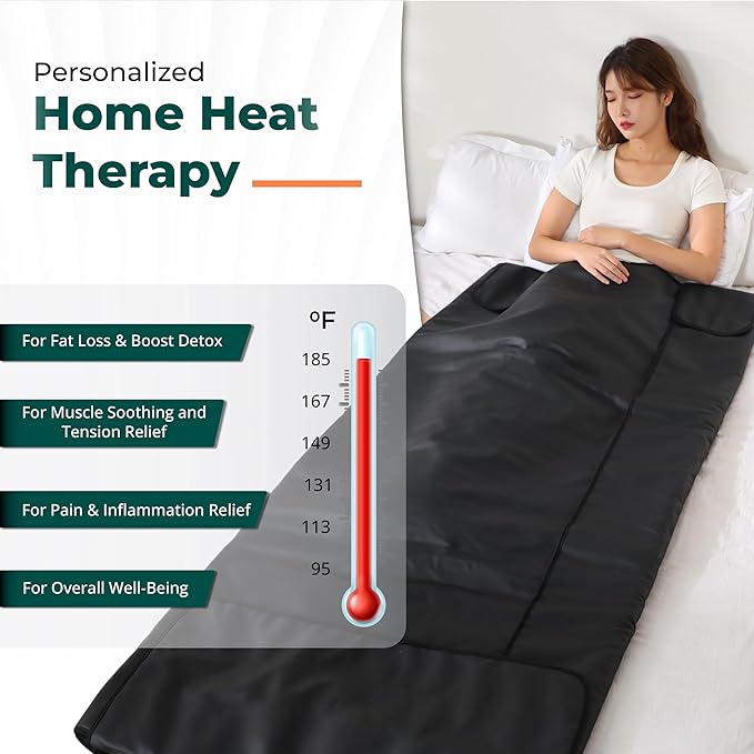 Infrared Sauna Blanket for Home | Portable Far Infrared Sauna Bag for Detox, Weight Loss & Relaxation, Dry Heat Therapy, Personal At-Home Wraps with Adjustable Temp 95-185°F. 110V 500 Watts, 71" x 36"
