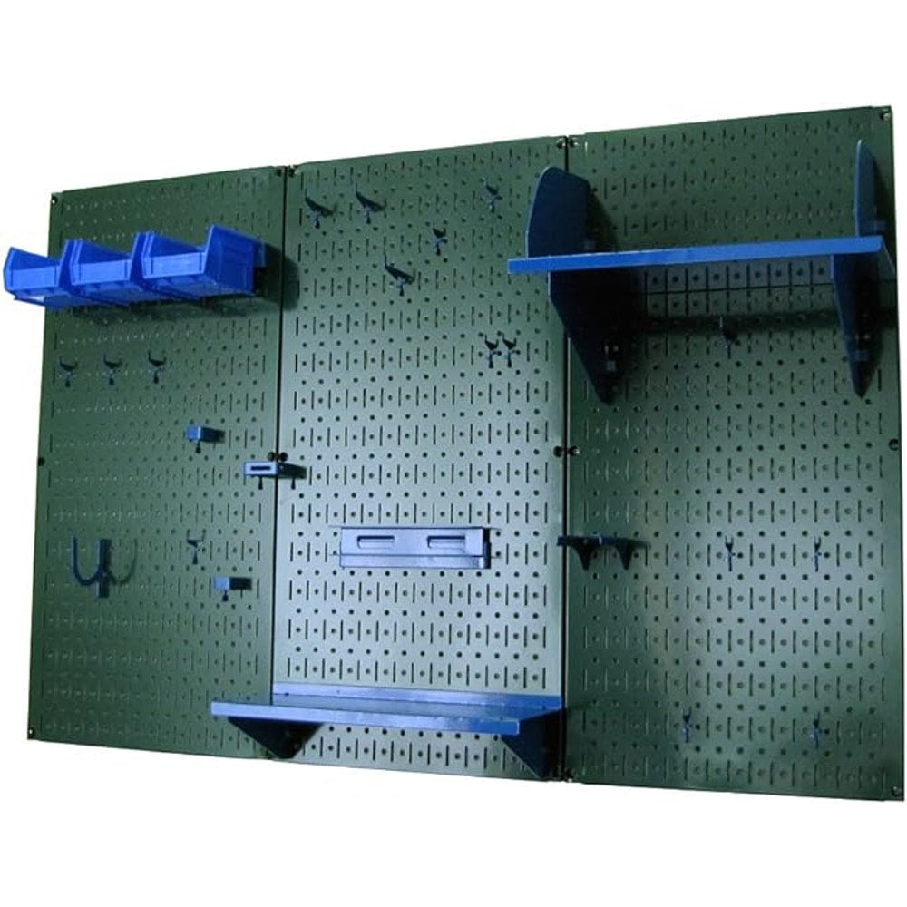 Wall Control Pegboard Organizer 4 ft. Metal Pegboard Standard Tool Storage Kit with Green Toolboard and Blue Accessories