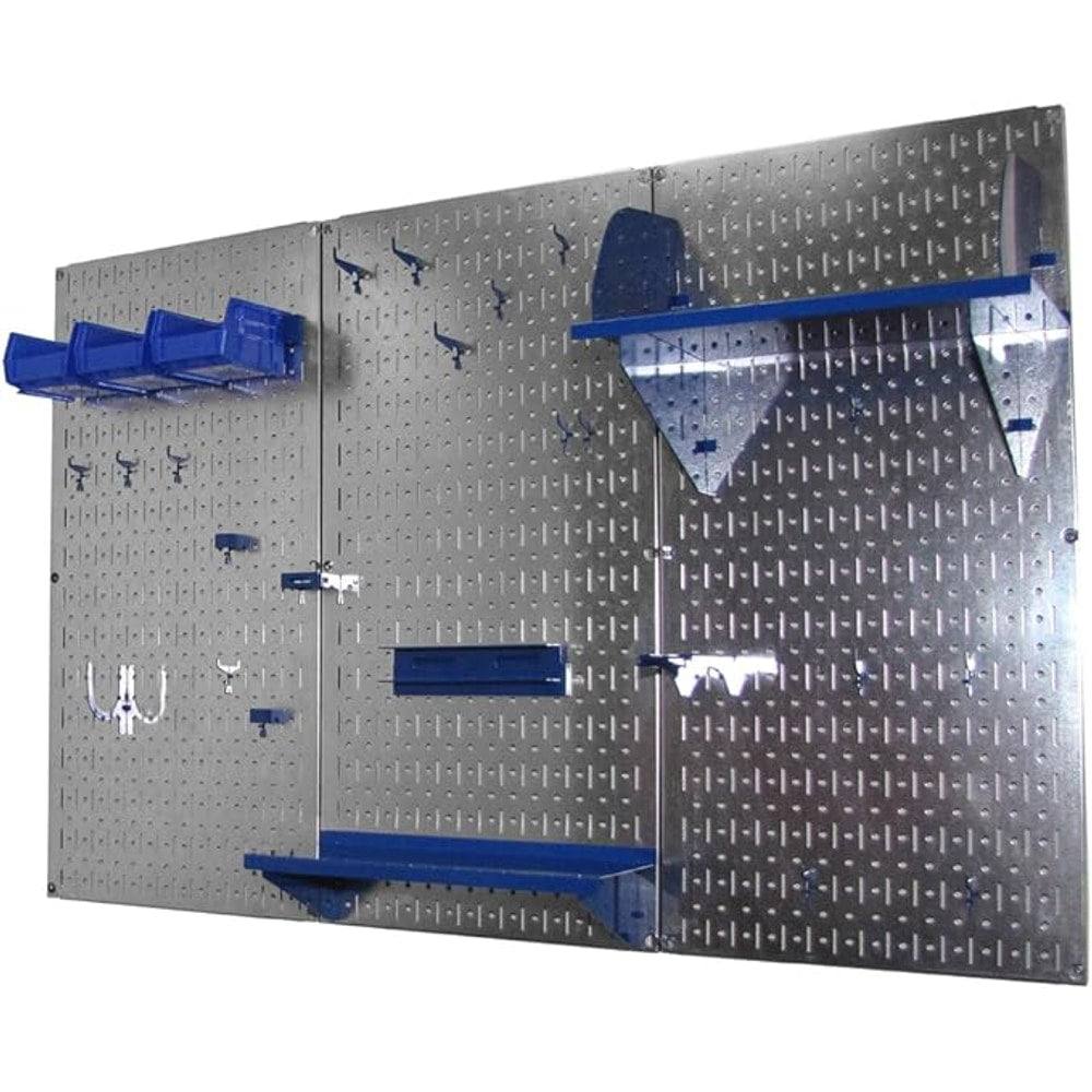 Wall Control Pegboard Organizer 4 ft. Metal Pegboard Standard Tool Storage Kit with Galvanized Toolboard and Blue Accessories
