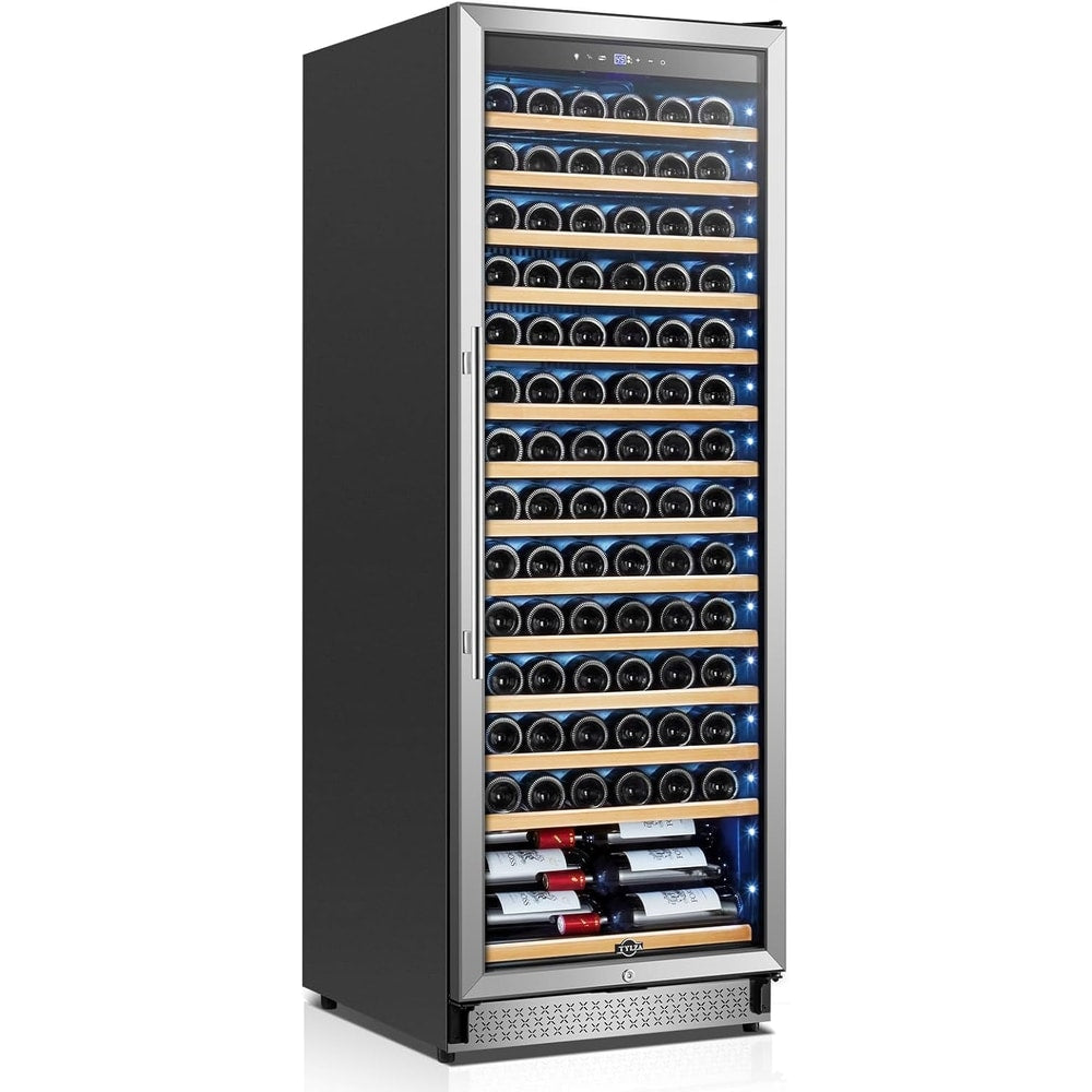 Tylza Upgraded 154 Bottles Wine Cooler Refrigerator, 24 Inch Tall Wine Fridge Built-in or Freestanding with Professional Compressor, Low Noise Fast Cooling and Intelligent Temperature Memory