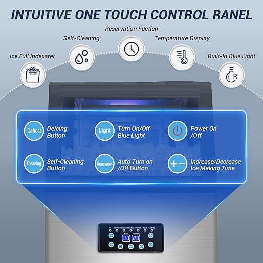 Commercial Ice Maker Machine 120LBS/24H with 30LBS Storage Bin, 15" Wide Undercounter/Freestanding Ice Maker Machine for Home Bar Outdoor, 40PCS Ice Cubes Ice Machine, Self Cleaning