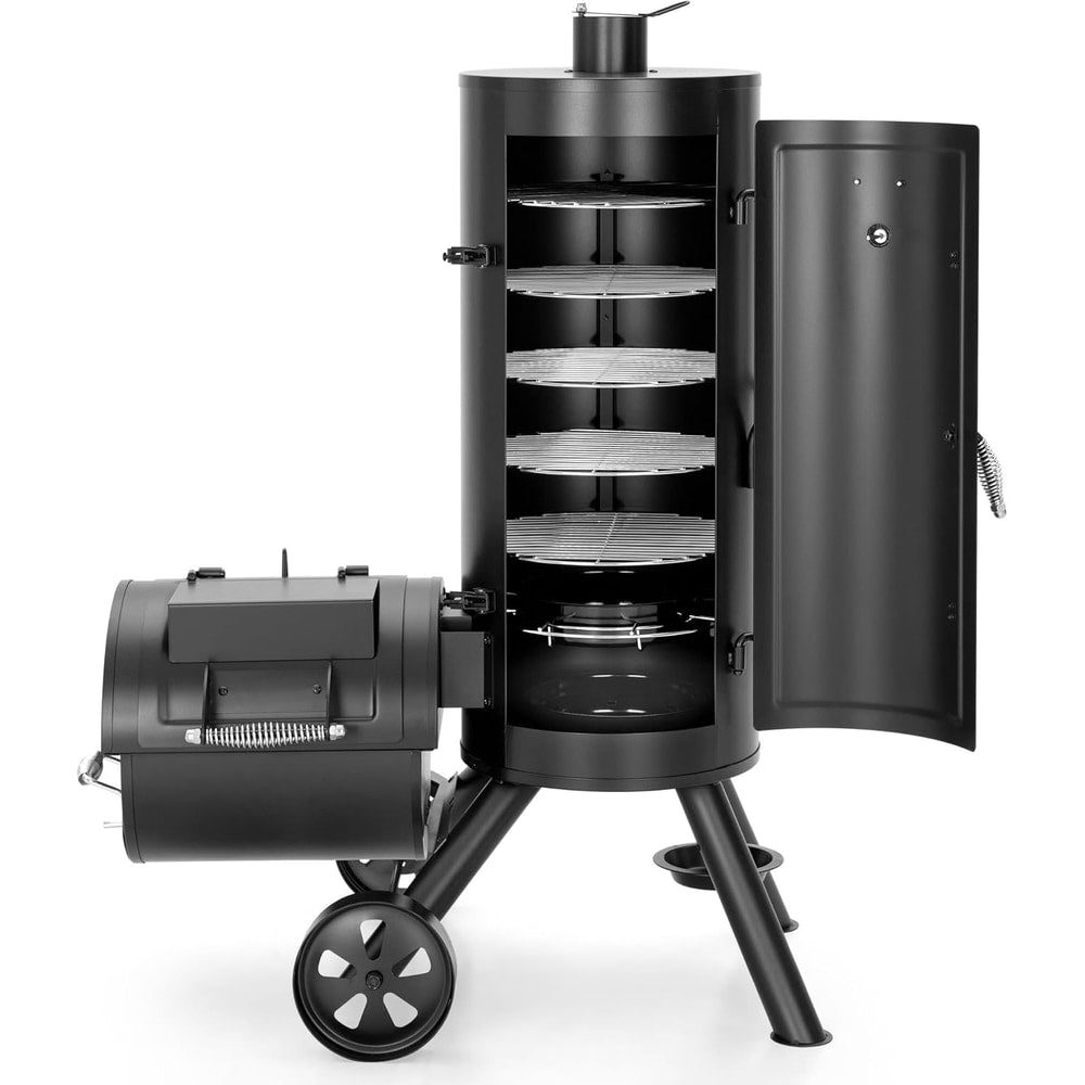 Captiva Designs Charcoal Vertical Smoker Grill and Offset Smoker Grill Combo, Extra Large Outdoor Barrel BBQ Meat Smoker with 5 Removable Smoking Grates & Built-in Hooks for Various Meat Foods