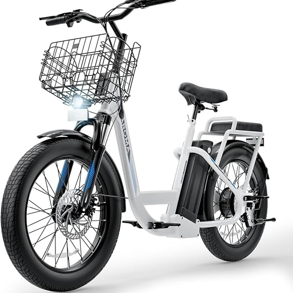 Caroma Electric Scooter with Seat, 48V Removable Battery E-Bike, Up to 30Miles&20MPH, 500/800/1200W Motor, 20" Fat Tire Adult Electric Bicycles for Commuting with Basket